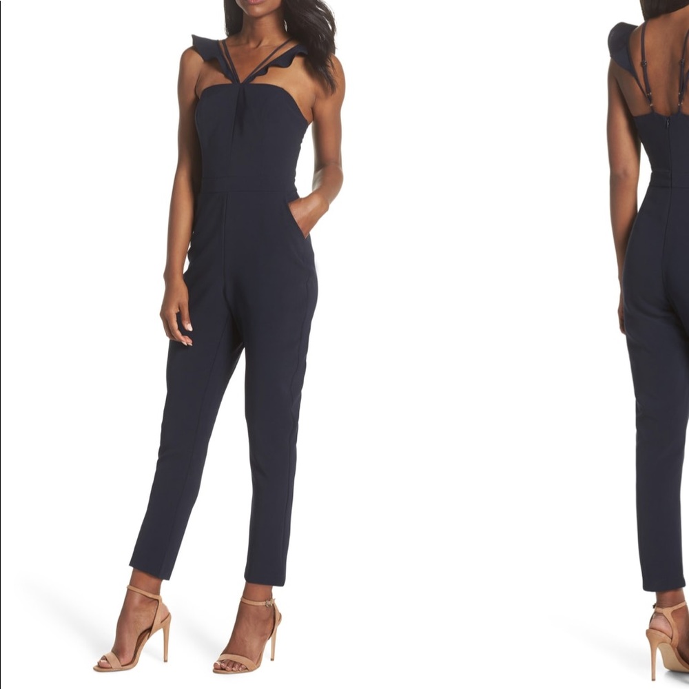 Adelyn Rea flutter neck jumpsuit size S EUC